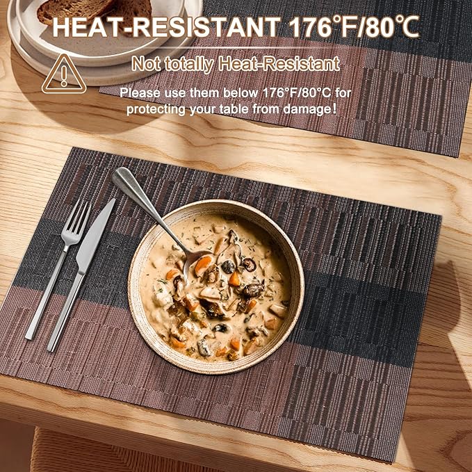 BETEAM Placemats Set of 8, Woven Vinyl Placemat for Dining Table Washable Wipeable Kitchen Place Mats Durable Indoor Outdoor Table Mats