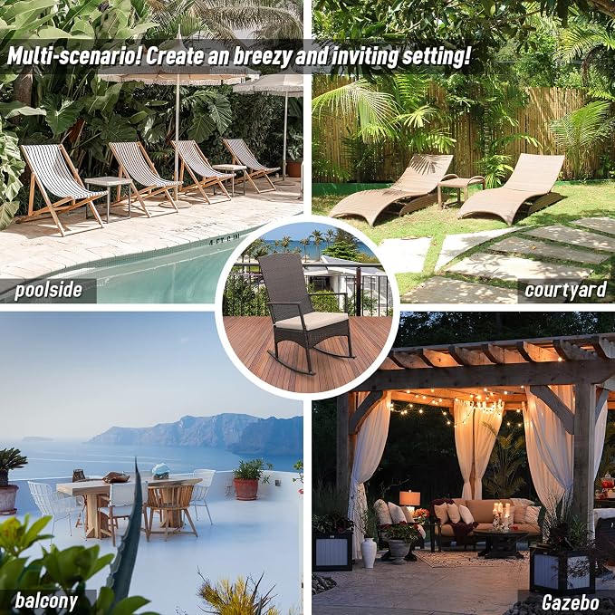 Outdoor HDPE Wicker Rocking Chair 3-Piece Patio Rattan Bistro Set 2 Rocker - Image 7