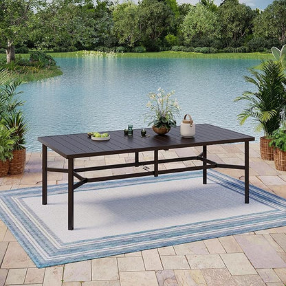 Outdoor Patio Dining Table for 8, 83" x 39" Rectangular Metal Patio Dining Table with 1.7" Umbrella Hole, All Weather Wrought Iron Black Outdoor Table for Garden, Backyard and Porch