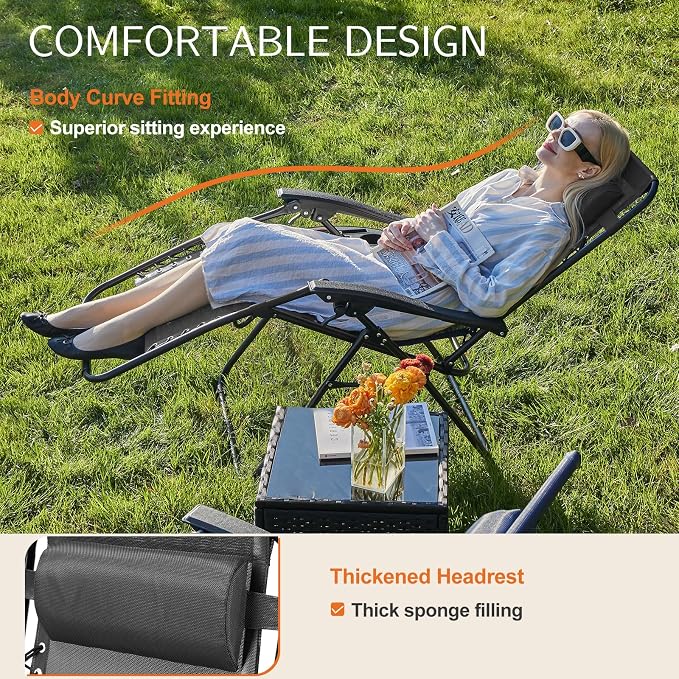 Sweetcrispy Zero Gravity Chairs Set of 2, Outdoor Folding Patio Lounge Chair - Image 3
