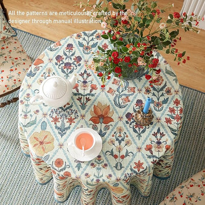 ISAENNE Designer Linen Elegant Small Round Tablecloth,Colorful Floral Bohemian Table Cloth,Wrinkle Resistant Decor Tablecloths for Dining Thanksgiving Kitchen Christmas,Diameter 55"-Floralsea A