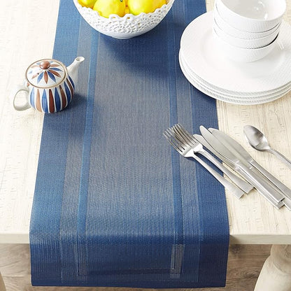 DII PVC Tabletop Collection Woven Indoor/Outdoor, Table Runner, 14x72, Nautical Blue