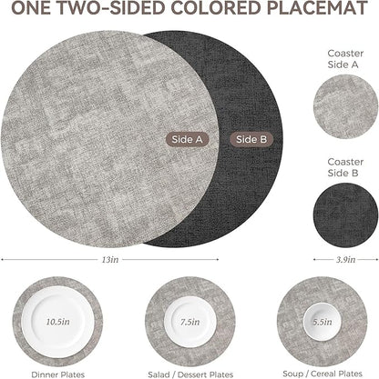 13" Round Placemats Set of 4, NCUE Dual-Sided Faux Leather Heat Resistant Table Mats, Waterproof Oilproof Washable Protective Table Placemats with Coaster, Wipeable Vinyl for Indoor & Outdoor Use