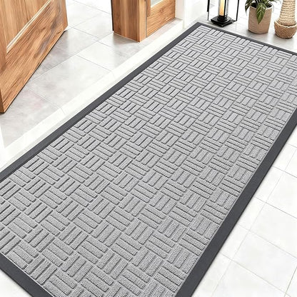 OLANLY Front Door Mat Outside Entrance 59x23, Absorbent, Heavy Duty Sturdy Natural Rubber Doormat Indoor Outdoor, Non-Slip, Stain and Fade Resistant, Low Profile Floor Mat for Entryway, Light Gray