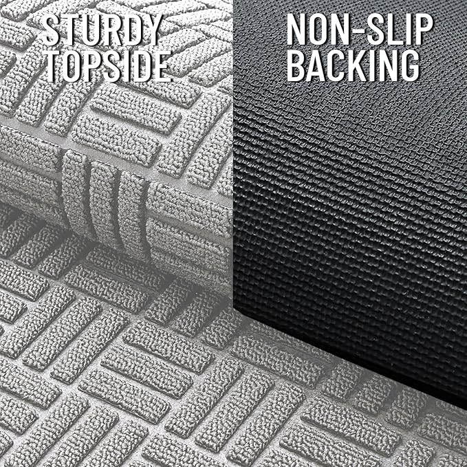 OLANLY Front Door Mat Outside Entrance 47x32, Absorbent, Heavy Duty Sturdy Natural Rubber Doormat Indoor Outdoor, Non-Slip, Stain and Fade Resistant, Low Profile Floor Mat for Entryway, Light Gray