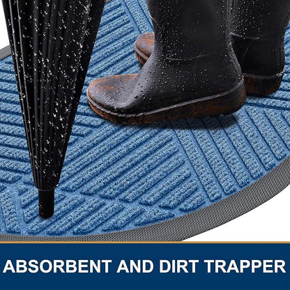 Smiry Half Circle Front Door Mat Outside Entrance, Heavy Duty Sturdy Natural Rubber Doormat, Trap Dirt and Moisture, Low Profile Mats for Indoor Outdoor Entry, Irregular Triangle (47x32, Blue)