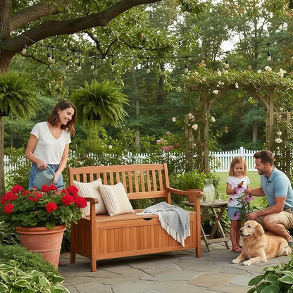 Tangkula Outdoor Wood Storage Bench Deck Box, Entryway Porch Storage Bench - Image 2