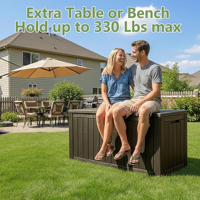 97 Gallon Waterproof Large Resin Deck Box, Lockable Large Outdoor Storage Box - Image 5