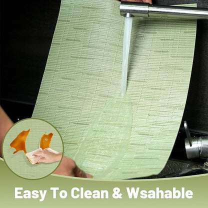 Placemats Set of 12，Christmas Non-Slip PVC Weave Table Mats Easy to Clean，Heat Resistant Place Mats for Kitchen Dining Table Decoration Indoor Outdoor，Pea Green