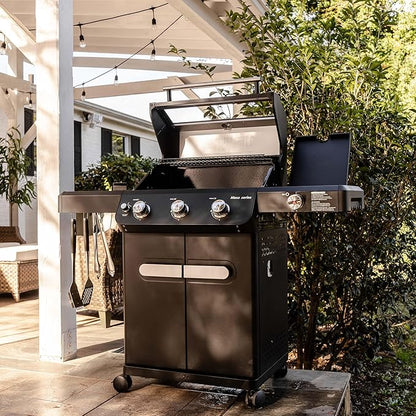 Monument Grills 3+1 Outdoor Barbecue Stainless Steel Propane Gas Grill, 3 Burners & 1 Side Burner 48,000 BTU Patio Garden Grill with Knob Controls, Mesa325, Black