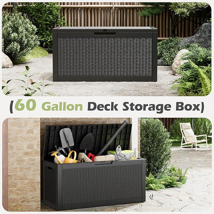 Outdoor Storage Box, 60 Gallon Outside Deck Box Waterproof,Resin Outdoor Storage Cabinet With Lockable Lid,Backyard Storage Bench For Garden Tools,Patio Cushions, Pool Tools, Package Delivery