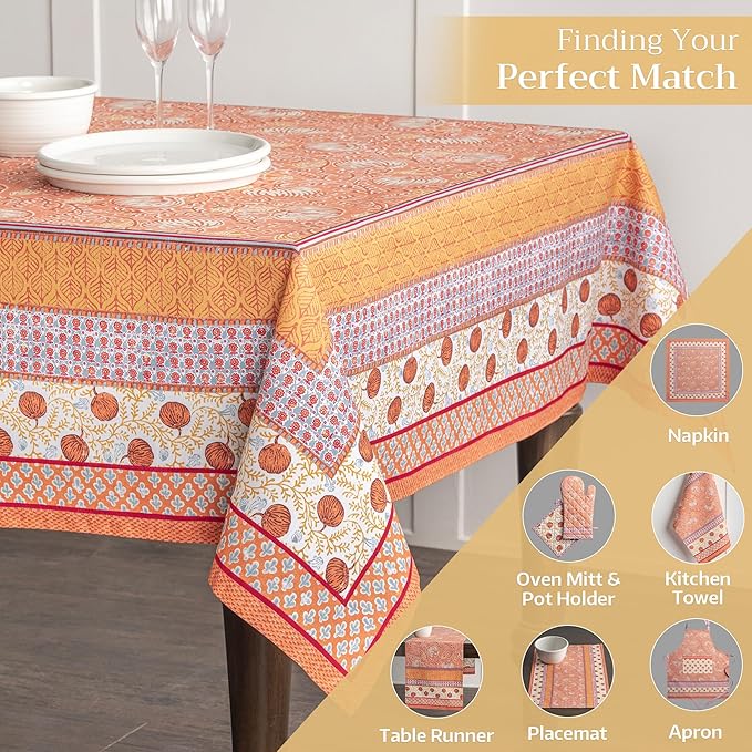 Maison d' Hermine Table Cloth Rectangle Table 100% Cotton 60 x 108 Inches Fall Tablecloth Reusable Everyday Use for Thanksgiving Christmas Decorations Dining Farmhouse Party (Harvest Festival)