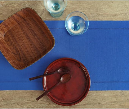 Solino Home Linen Royal Blue Table Runner 60 Inches - Classic Hemstitch, 100% Pure Linen Coffee Table Runner 14 x 60 Inch Ideal for Dresser Tables, Spring