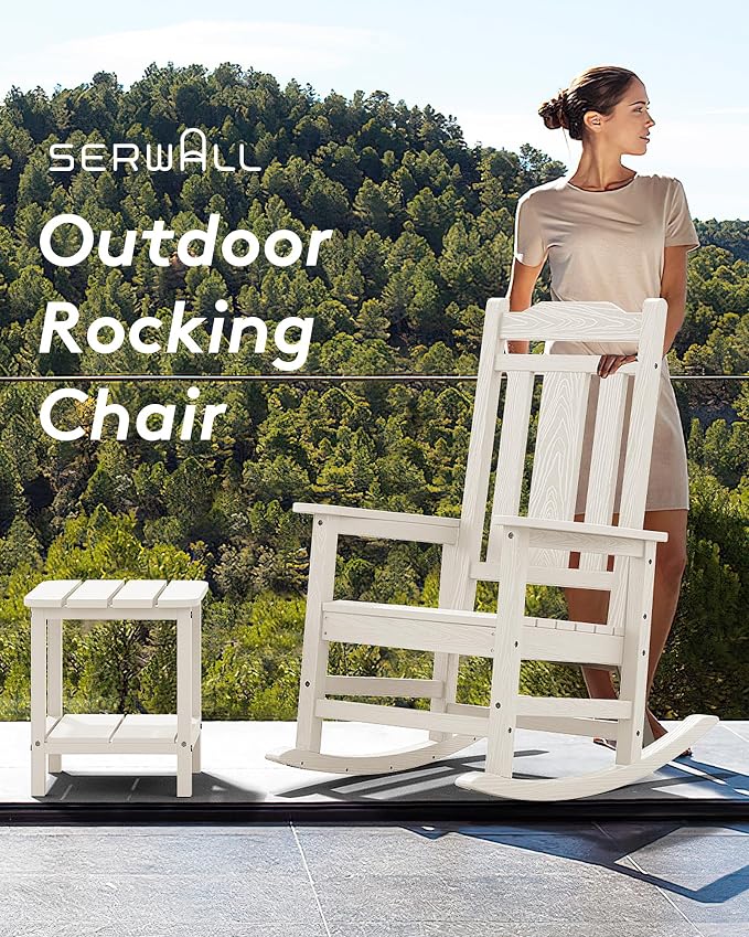 SERWALL HDPE Oversized Outdoor Rocking Chair, Patio Rocking Chair, All Weather - Image 8