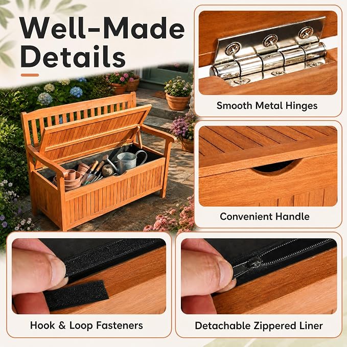 Tangkula Outdoor Wood Storage Bench Deck Box, Entryway Porch Storage Bench - Image 7