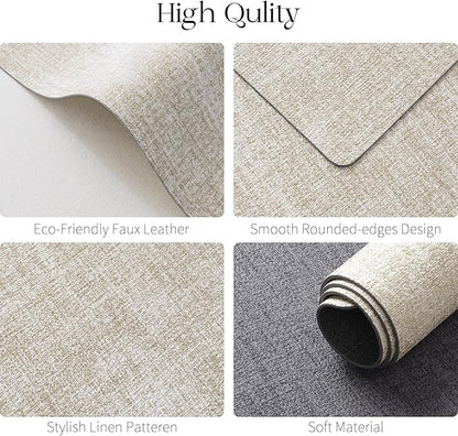 MOSAYT Faux Leather Placemats Set of 12, Heat Resistant Vinyl Place Mats with Coasters, Wipeable Washable 100% Waterproof Oil Proof Table Mats for Kitchen Dining Indoor Outdoor, 12" x 17", Grey Beige