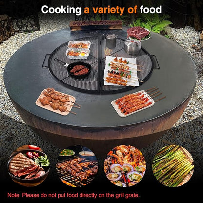 REDCAMP Foldable Fire Pit Cooking Grill Grate, Portable X-Marks Heavy Duty Steel Round Campfire BBQ Grill with Handle & Support Wire, Ideal for Outdoor Picnics & Gatherings, 36-Inch Black