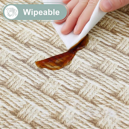 misaya Rectangle Waterproof Vinyl Table Cloth, Wipeable Tablecloth with Flannel Backing, Plastic Table Cover for Dinner, Picnic, Indoor and Outdoor (Weave, 60" x 102")