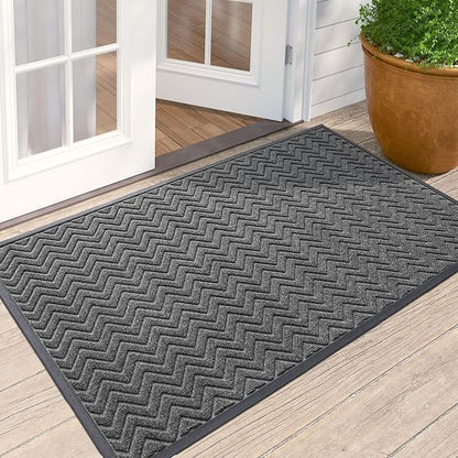 DEXI Front Door Mat Outside Entrance, 3x5 ft Rubber Entry Doormat Heavy Duty, Welcome Mats Non Slip for Inside House Floor Entryway Back Doors Exterior Patio, Chevron Dark Grey