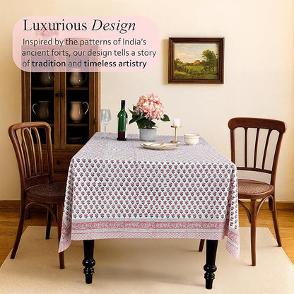 CPC Tablecloth 100% Cotton 70x108 Inch Indian Block Print Rectangle Table Cover, Pink Table Cloth for Weddings, Spring/Summer, Barbeque - Pink Sapphire