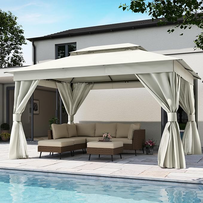 10'x13' Outdoor Gazebo, Metal Frame Heavy Duty Patio Canopy Tent Shelter by LAUSAINTHOME