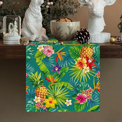Tropical Pineapple Table Runner Burlap Kitchen Dining Linen Table Decoration for Indoor Outdoor Home Party Dinner 13x72 Inch