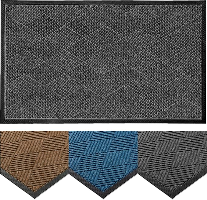 Ecomills Deluxe Diamond Entrance Door Mat, X-Large Heavy Duty Absorbent Rubber Rug, Charcoal, 3’ X 5’ feet