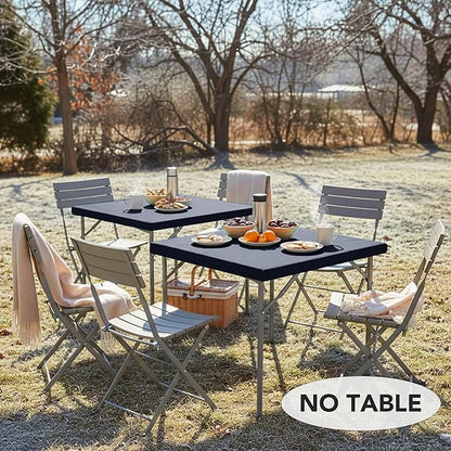 LUSHVIDA 2 Packs Vinyl Card Tablecloth with Flannel Backing 34x34 inch - Waterproof Plastic Picnic Table Cover for Square Folding Table Cloth with Elastic Corners, Navy Blue