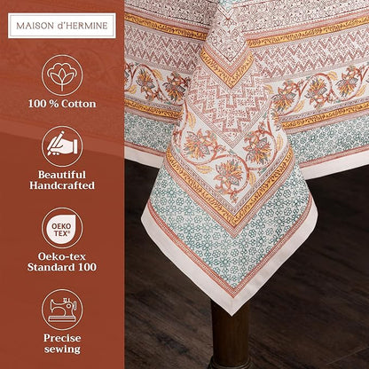Maison d' Hermine Table Cloth Square Table 100% Cotton 54 x 54 Inches Fall Tablecloth Reusable Everyday Use for Thanksgiving Christmas Decorations Dining Farmhouse Party (Nila)