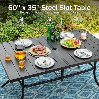 PHI VILLA Outdoor Dining Set for 6, Outdoor Table and Chairs Set for 6, 4 Extra Large Dining Chairs & 2 Swivel Chairs, Rectangular Metal Slat Dining Table for Deck, Backyard and Garden