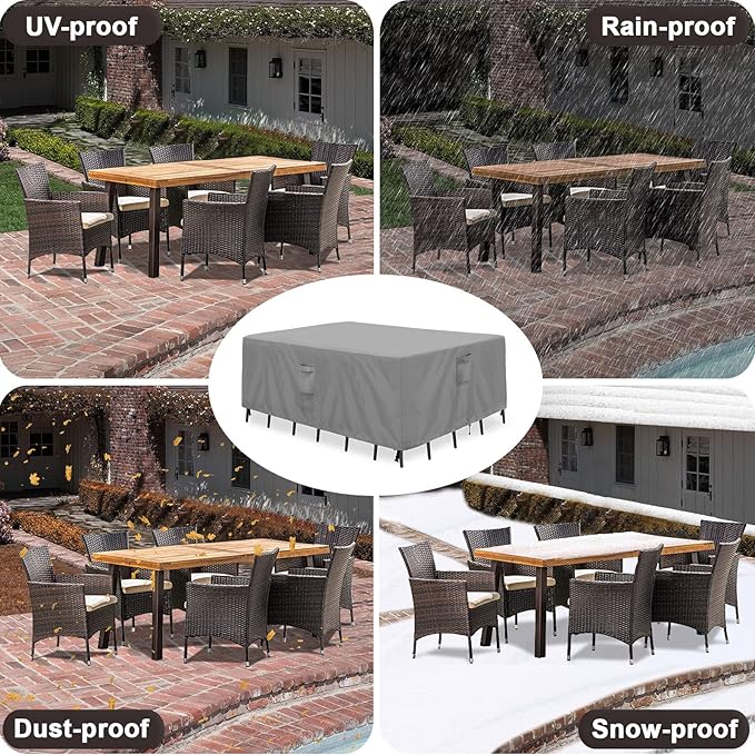 PureFit Patio Furniture Covers, Outdoor Table Furniture Cover Waterproof Rectangle, Patio Sectional Couch Set Cover for Deck, Lawn and Backyard, UV Resistant, 126"L x 63"W x 28"H, Gray