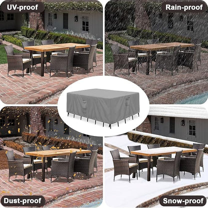 PureFit Patio Furniture Covers, Outdoor Table Furniture Cover Waterproof Rectangle, Patio Sectional Couch Set Cover for Deck, Lawn and Backyard, UV Resistant, 74"L x 47"W x 28"H, Gray