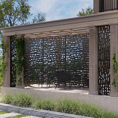 Casaphoria Metal Privacy Screen Outdoor, 72" H x 47" W Freestanding Decorative Privacy Screen for Patio Deck Balcony Garden with Stable Base, Black-Gerald