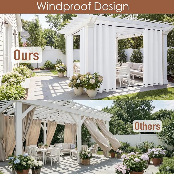 RYB HOME Extra Wide Outdoor Curtains 2 Panels or Patio Waterproof | Blackout - Image 2