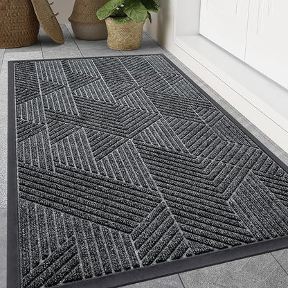 Smiry Front Door Mat Outside Entrance, Heavy Duty Sturdy Natural Rubber Doormat, Trap Dirt and Moisture, Easy Clean Low Profile Mats for Indoor Outdoor Entry, Irregular Triangle (71x24, Grey)