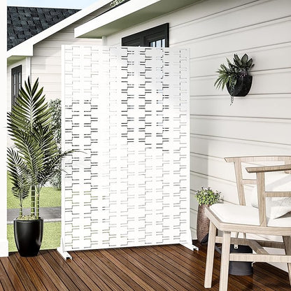 Casaphoria Metal Privacy Screen Outdoor, 72" H x 47" W Freestanding Decorative Privacy Screen for Patio Deck Balcony Garden with Stable Base, Square White