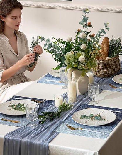 Leetaltree Gradient Blue Woven Placemats Set of 6 - Heat Resistant Non-Slip Place mats for Dining Table, Washable Durable PVC Vinyl Woven Table Mats(Gradient Blue, 6)