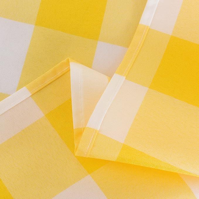 Cupuamon 2 Pack Waterproof Polyester Fabic Rectangle Checkered Tablecloth，60x120 Outdoor Table Cloth，Oil Stain Prevention Table Cloth for Pinics and Parties（Yellow and White）