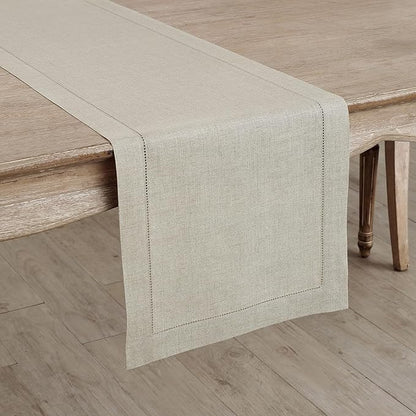 Solino Home Linen Table Runner 72 Inches Long - Classic Hemstitch 100% Pure Linen Natural Dining Table Runner 16 x 72 Inch for Spring, Easter