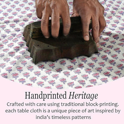 CPC Cotton Tablecloth 80x120 Inch Rectangle Indian Block Print Tablecloth- Pink Washable Wedding Table Cover for Thanksgiving/Christmas- Pink Sapphire