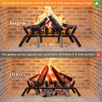 Fireplace Grate 24 Inch with 8 Support Legs, Solid Steel Heavy Duty Fireplace Log Holder with Fire Log Tongs & Fire Poker, Fireplace Log Grate for Indoor Fireplace and Outdoor In-ground Firepit