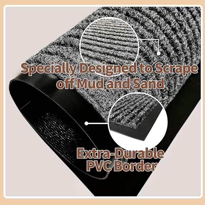 Front Door Mat Outdoor, Non-Slip and Heavy Duty Welcome Mat, Low Profile Easy Clean Indoor Outdoor Doormat for Patio Entryway with Durable PVC Backing. (Dark Grey 29.5"x17")