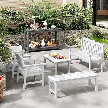 Outdoor Console Table, 48" Weather Resistant HIPS Patio Side Table, 440LBS Weight Capacity, 2-Tier Multifunctional Buffet Bar Storage Organizer for Garden Deck, Gray