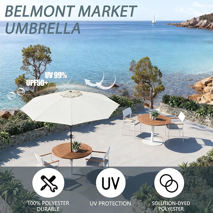 9 FT Patio Umbrella Outdoor patio deck umbrella White | Large UPF50+ - Image 3