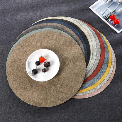 Myir JUN Round Placemats Dual Sided, Faux Leather Place Mats Set of 6 Indoor for Dining Table Outdoor Non-Slip Washable Table Mats (Set of 6, Gray Sage Green)