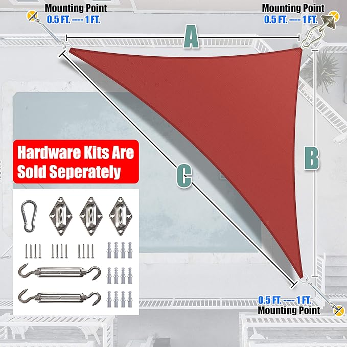 Amgo Custom Size 7' x 12' x 13.9' Red Right Triangle Sun Shade Sail UPF50+ - Image 6
