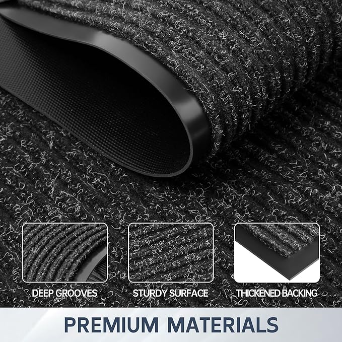 Front Door Mat, 72" x 36" Heavy Duty Indoor Outdoor Doormat, Non-Slip Welcome Mats for Entryway, Rubber Backing Low Profile Commercial Door Mats, Black Stripe