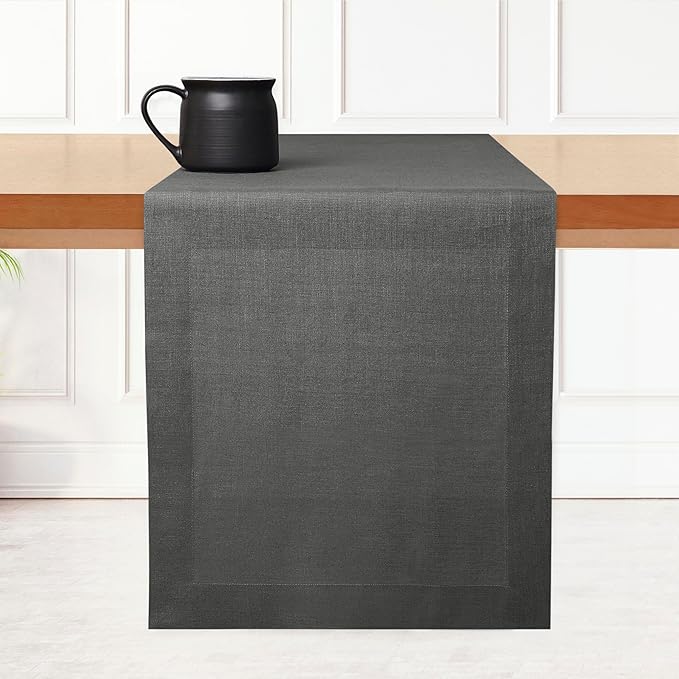D'Moksha Homes Linen Table Runner 60 Inches - 100% Pure Linen Charcoal Grey Table Runner 14 x 60 Inch for Coffee Tables, Dresser, Winter, Holiday - Machine Washable