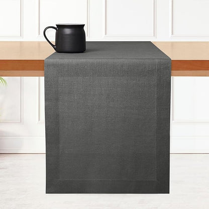 D'Moksha Homes Linen Charcoal Grey Table Runner 72 Inches Long - 100% Pure Linen 14 x 72 Inch Table Runner for Dining, Winter, Holiday - Machine Washable