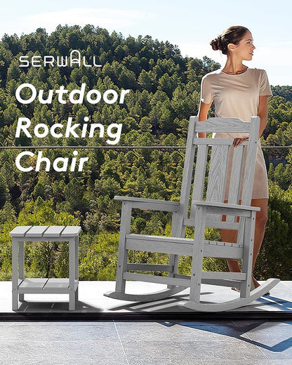 SERWALL Oversized Outdoor Rocking Chair, Patio Rocking Chair, Space Gray | - Image 7